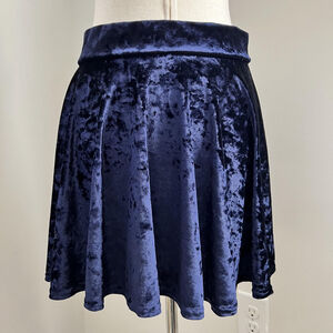 Womens Skirt Large Blue Crushed Velvet Skater Whimsigoth Vamp Dark Fairy Grunge